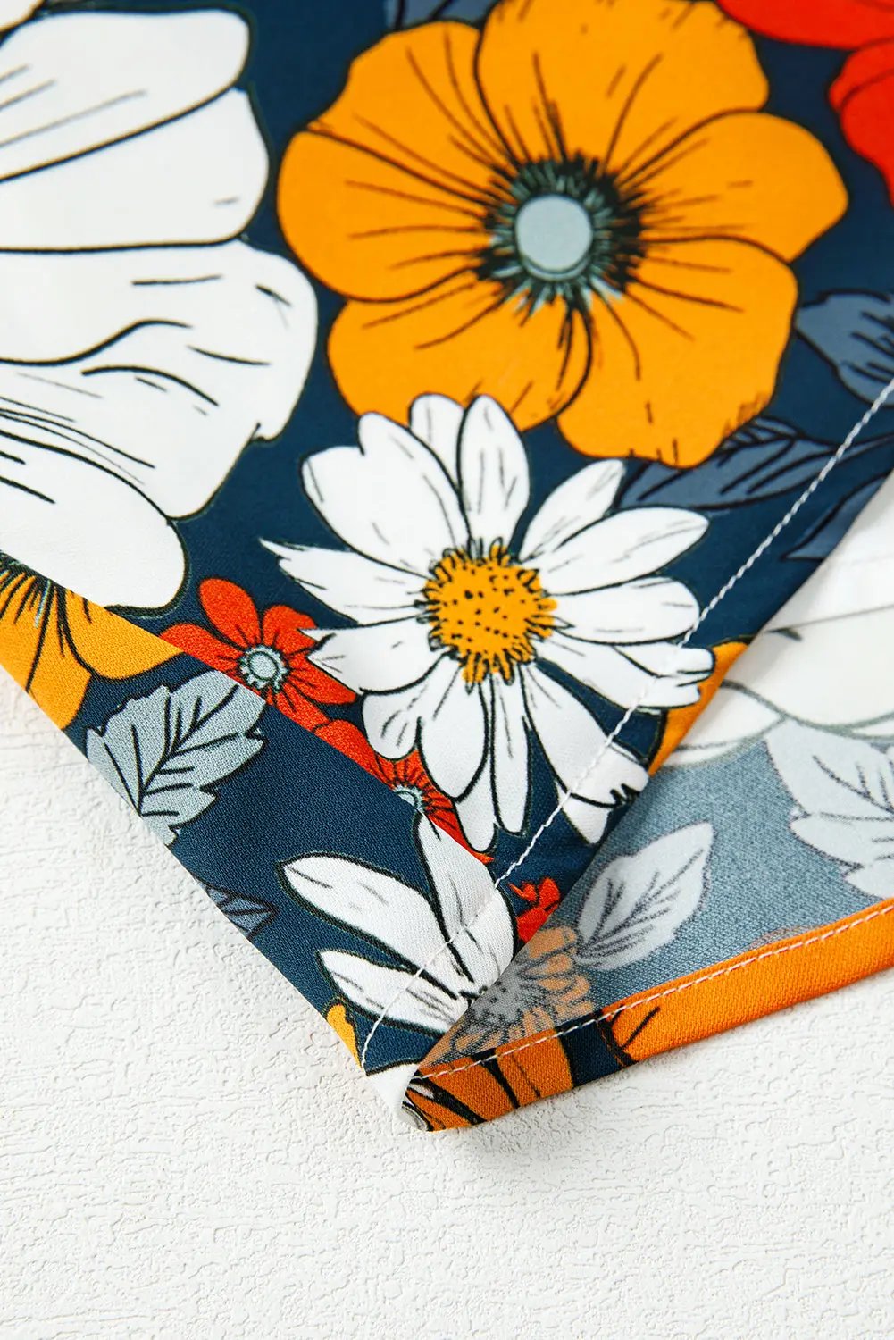 Orange Floral Print Lace V Neck Long Sleeve Mini Dress Dear-Lover Dropshipping